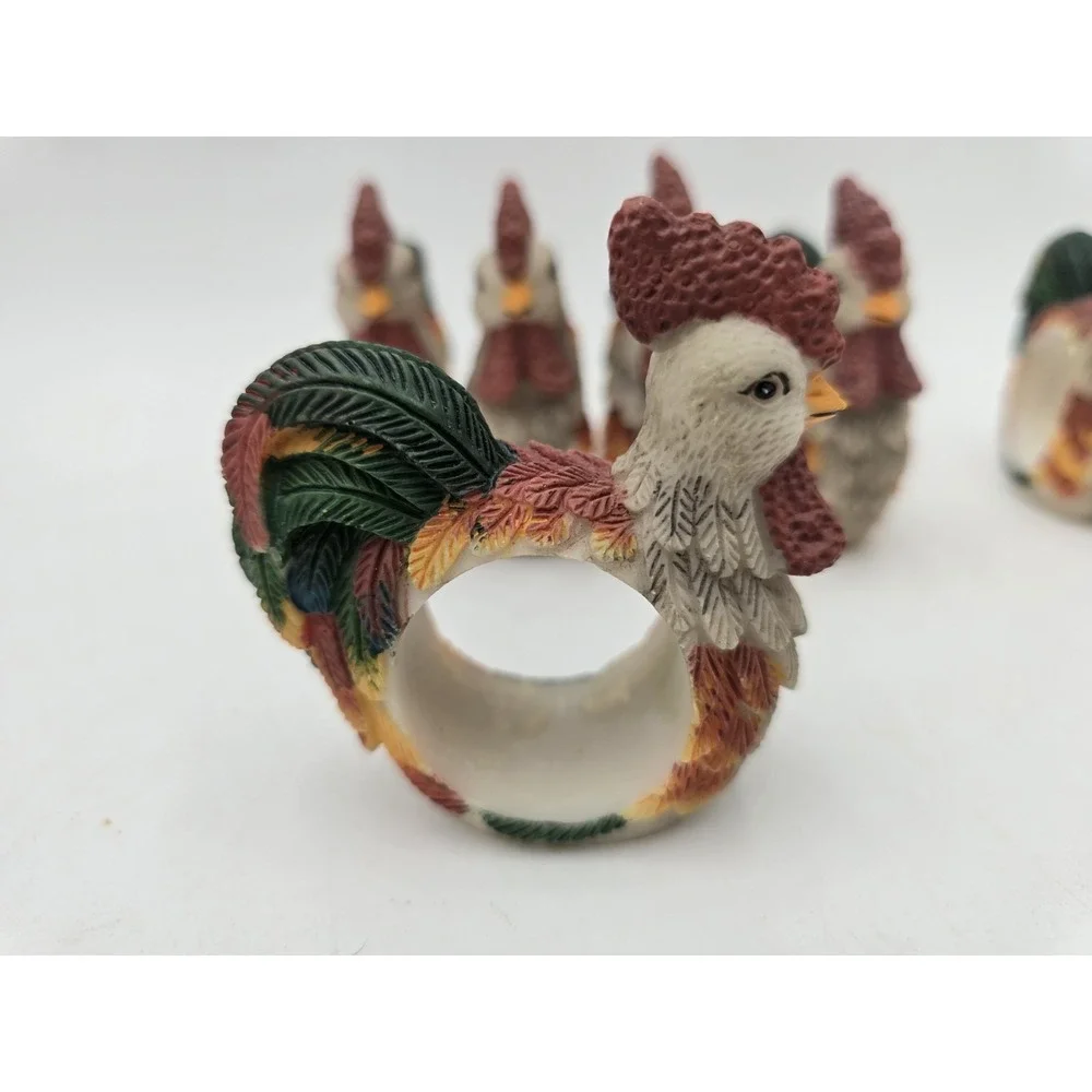 Lot Of 12 Rooster Napkin Ring Holders‎ Resin Country Chicken Bird Set